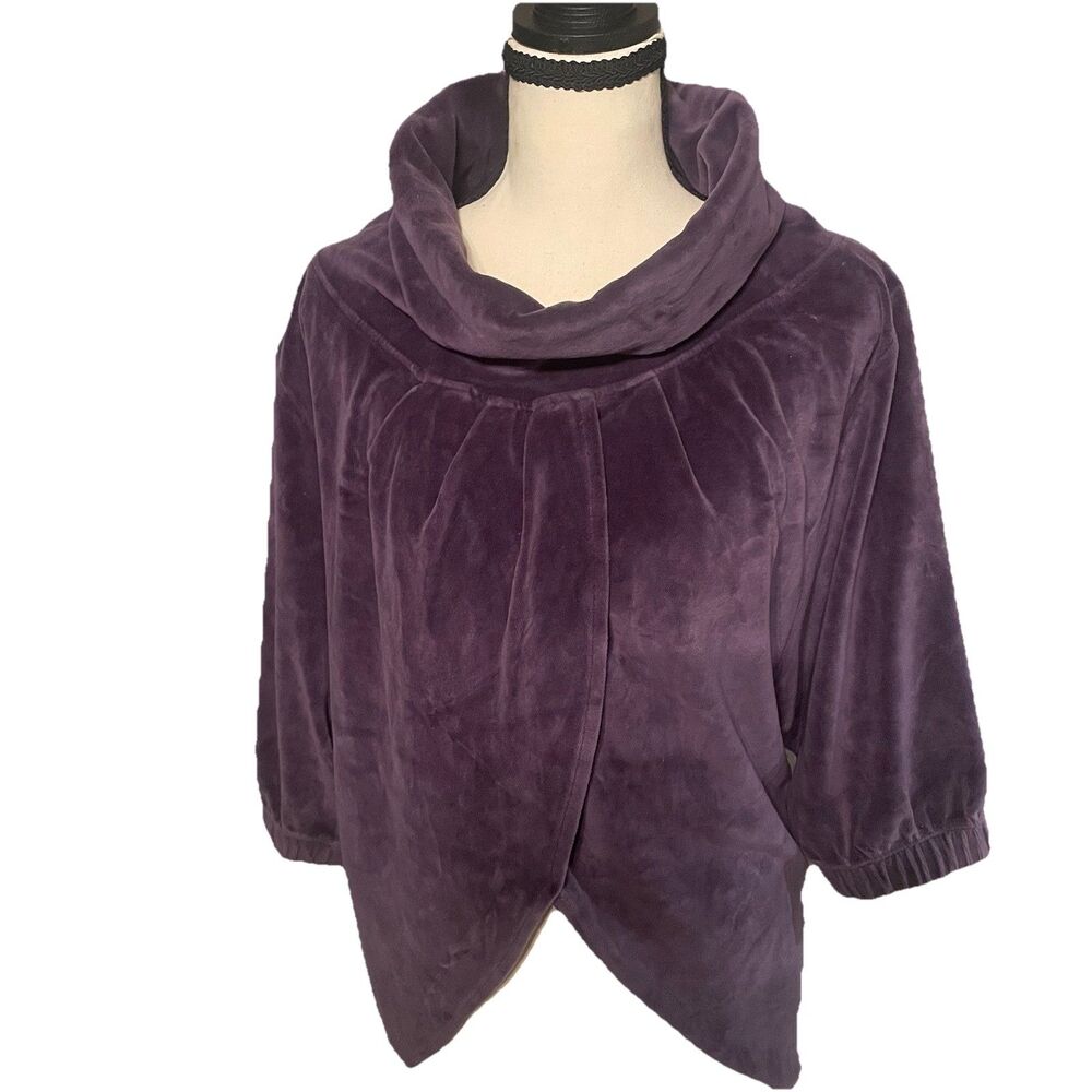 VTG Undercolors of Benetton Velvet Top Purple Cowl Neck Wrap Blouse Y2K 90s M